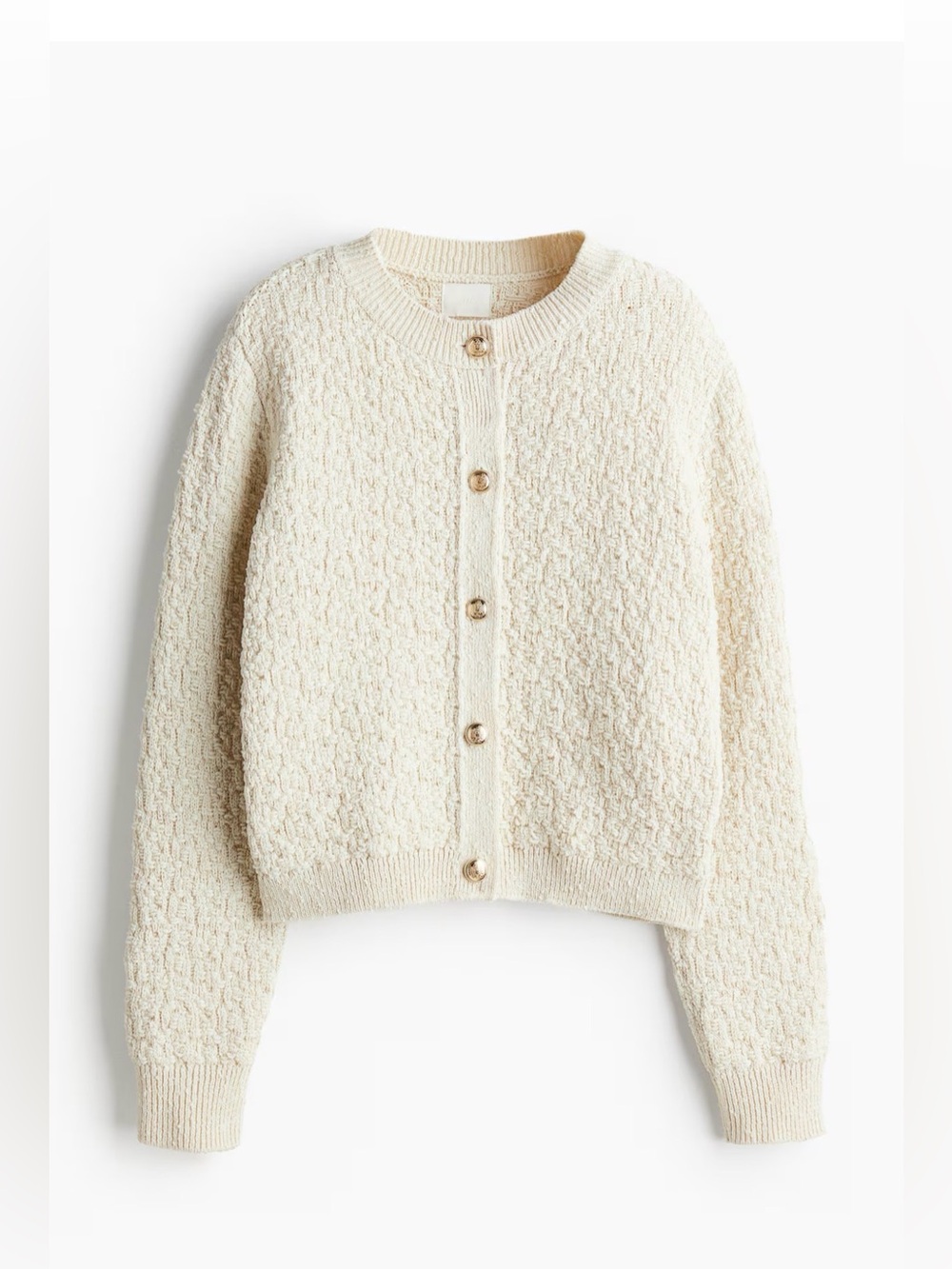 Cream Textured Cardigan with Gold Buttons